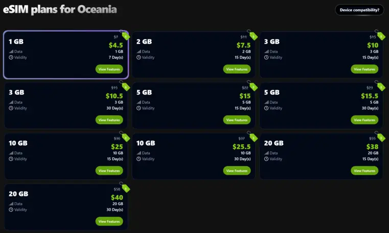 roamify oceania esim