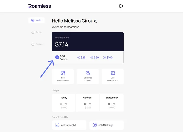 roamless add funds